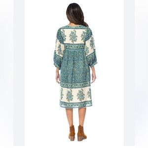 Anthropologie Mahila Green cream Floral Midi Dress X-Large